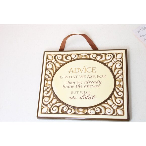 Ceramic Plaque Advice is What We Ask For Vintage Brown Glaze Wall 91848 - Picture 3 of 5